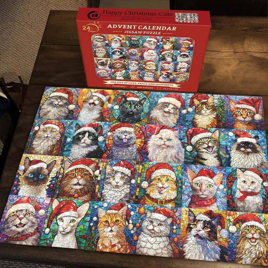 🌲 Countdown to Christmas with Advent Calendar Puzzle 1000pcs 🧩 – A Purr-fect Gift for Cat & Dog Lovers 🐾🎅