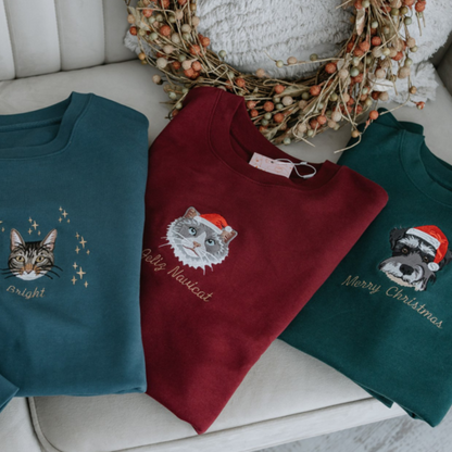 🔥 2024 Hot Sale 🎁 - Custom Embroidered Pet Portrait Christmas Jumper Sweatshirt Hoodie T-shirt