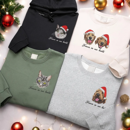 🔥 2024 Hot Sale 🎁 - Custom Embroidered Pet Portrait Christmas Jumper Sweatshirt Hoodie T-shirt