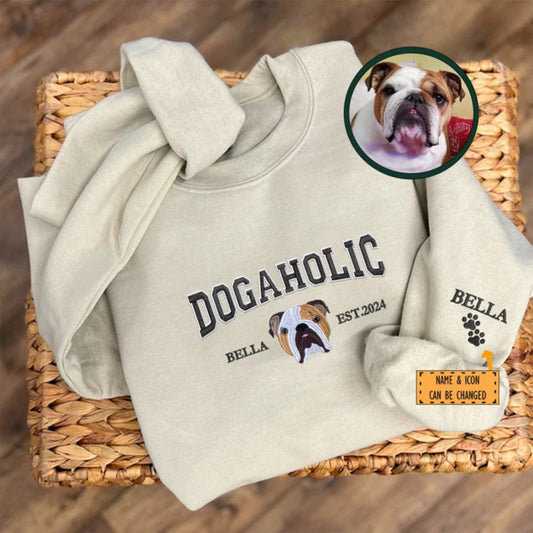 🎉 Black Friday Sale- 💖 Custom Dog Embroidered Varsity Dogaholic Sweatshirt Hoodie T-shirt 🐾